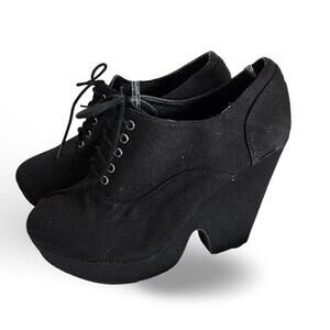 SOLD- Black Lace-Up Wedge Booties, Women's 7